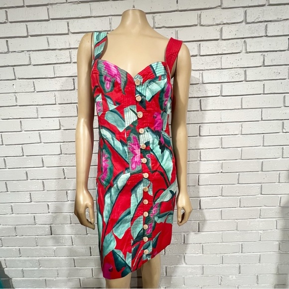 Farm Rio Red Summer Foliage Mini Dress - Picture 1 of 14